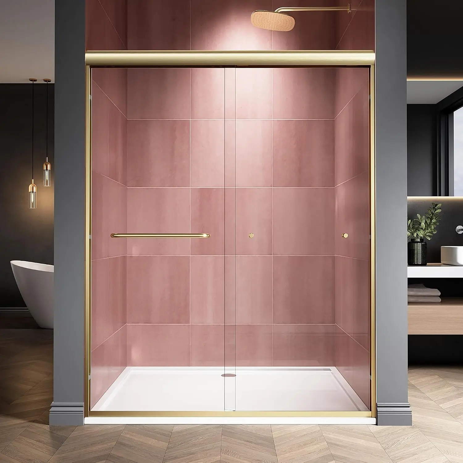 Semi-Frameless Glass Shower Door, Brushed Gold, 60