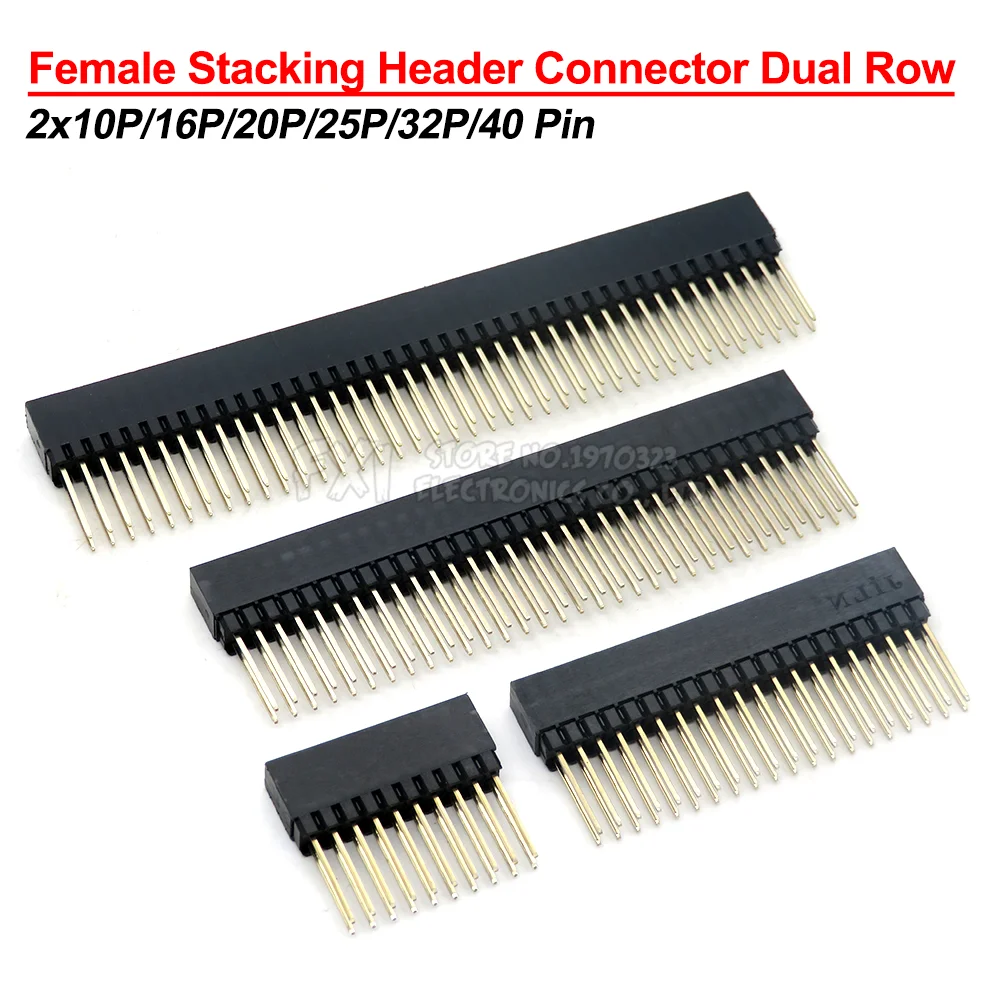 1PCS 2.54mm 2x10P/16P/20P/25P/32P/40 Pin Female Stacking Header Connector Dual Row 2x20P PC104 For Raspberry Pi 2