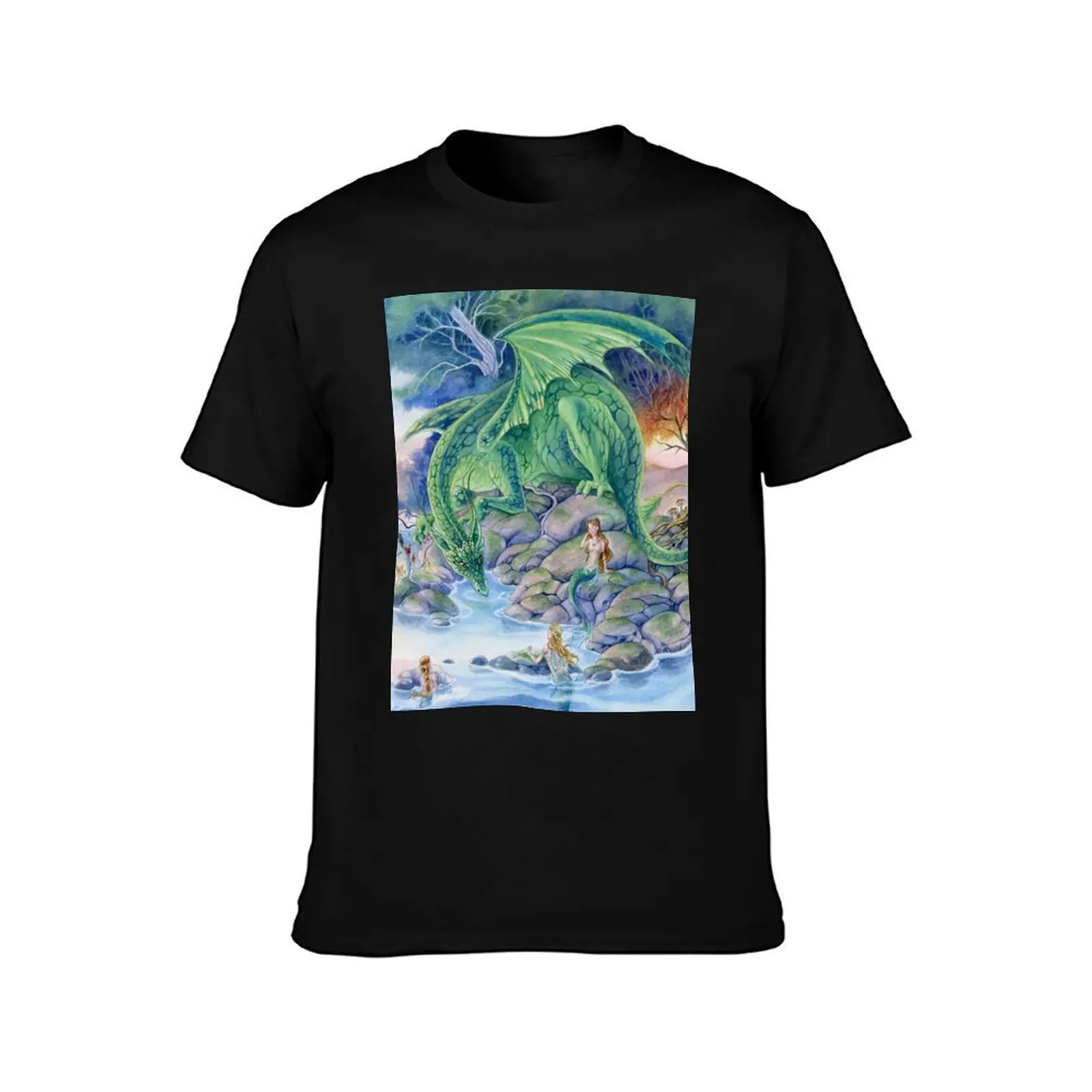 Of Air and Sea- Dragon and Mermaids fantasy art T-Shirt Simple Print Design T-Shirt