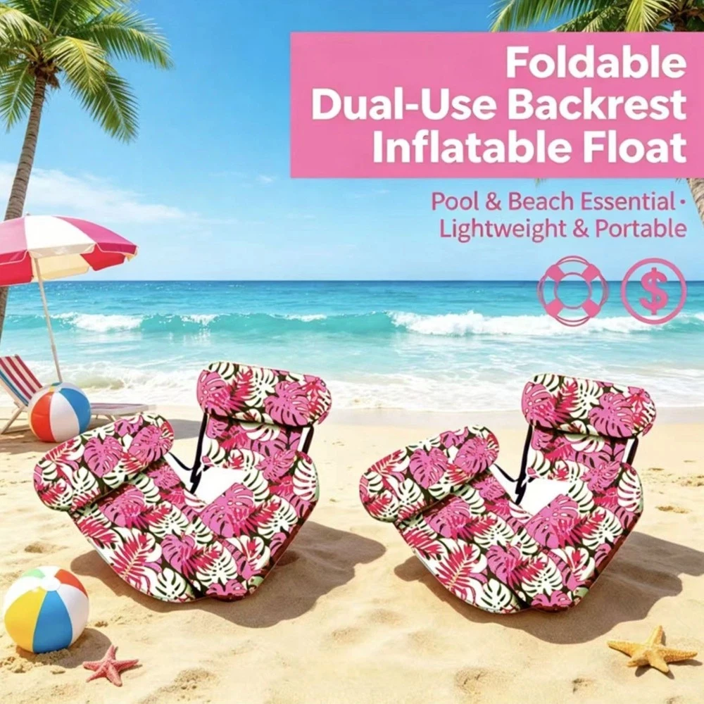 New-style Fabric Cover Floating Bed Recliner Design with Backrest Water Hammock Leaves Pattern Swim Floating Raft Pool Use