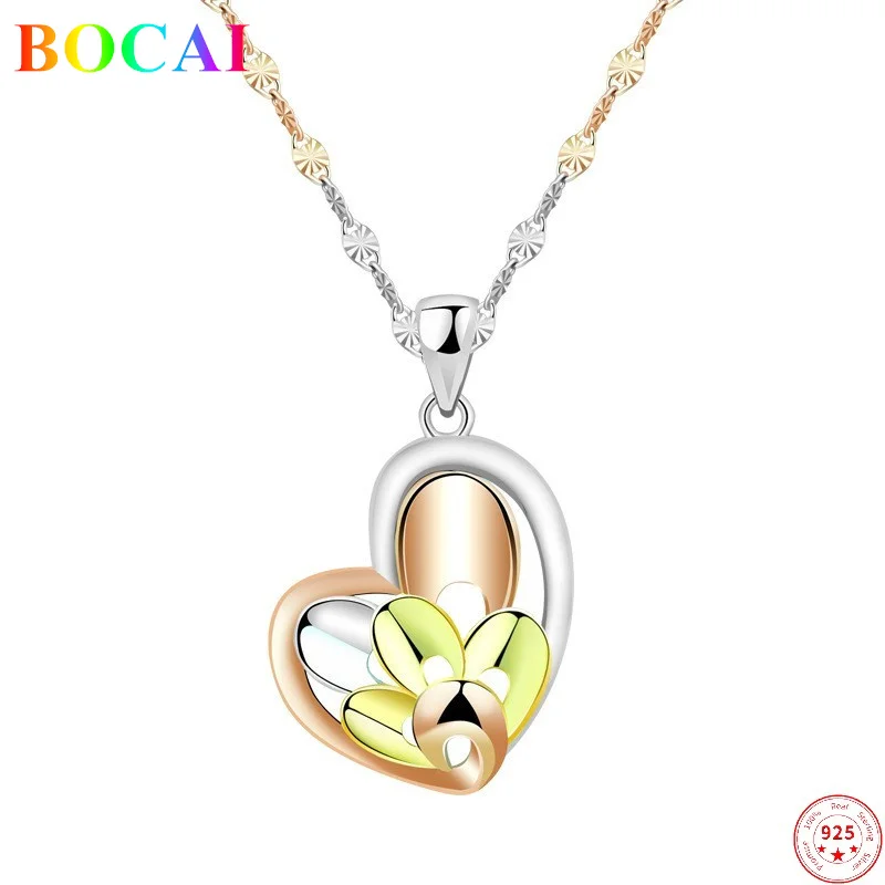 BOCAI Sterling Silver S925 Necklace for Women Colors Gold Plated Argentum Jewelry Christmas Valentine's Day Gift Wholesale