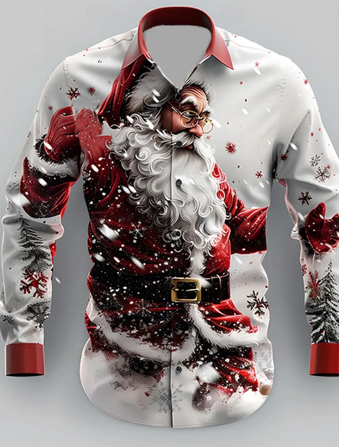 Christmas Theme Fashion Men\'s Casual Long Sleeve Shirt Breathable Tops Santa Claus Themed Stylish Pattern Full Sleeve Shirts