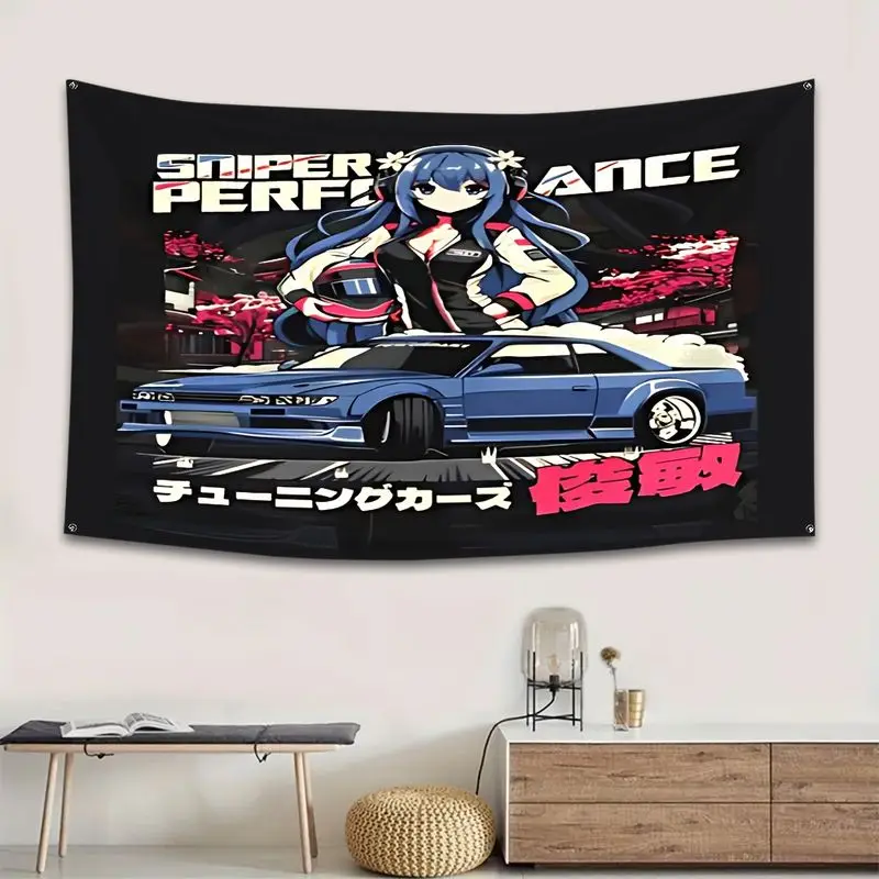 VIKAMA Sports Car Racing Girl Anime Tapestry Background Motorcycle Boys e-Sports Room Garage Room Decoration