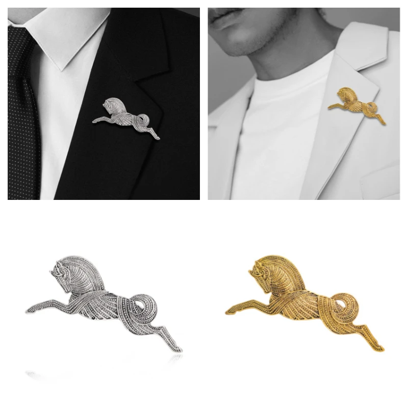 Personalized Zodiac Ancient Gold Silver Horse Brooch Pin Animal Accessories Men's and Women's Suit Chest Flower Decoration Gifts