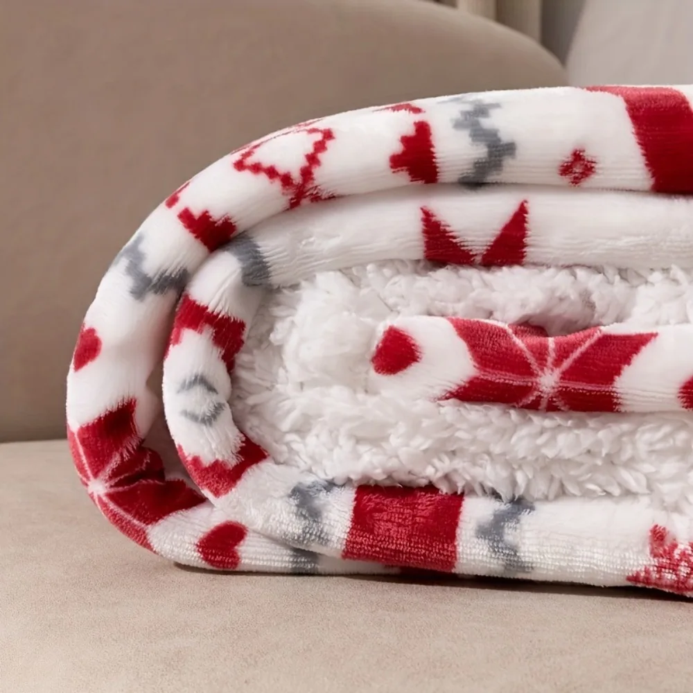 1pc Coperta di Natale Stile francese Renna Fiocco di neve Stampa 3D Coperta in pile di agnello Lavabile in lavatrice Regalo di compleanno Arredamento camera da letto