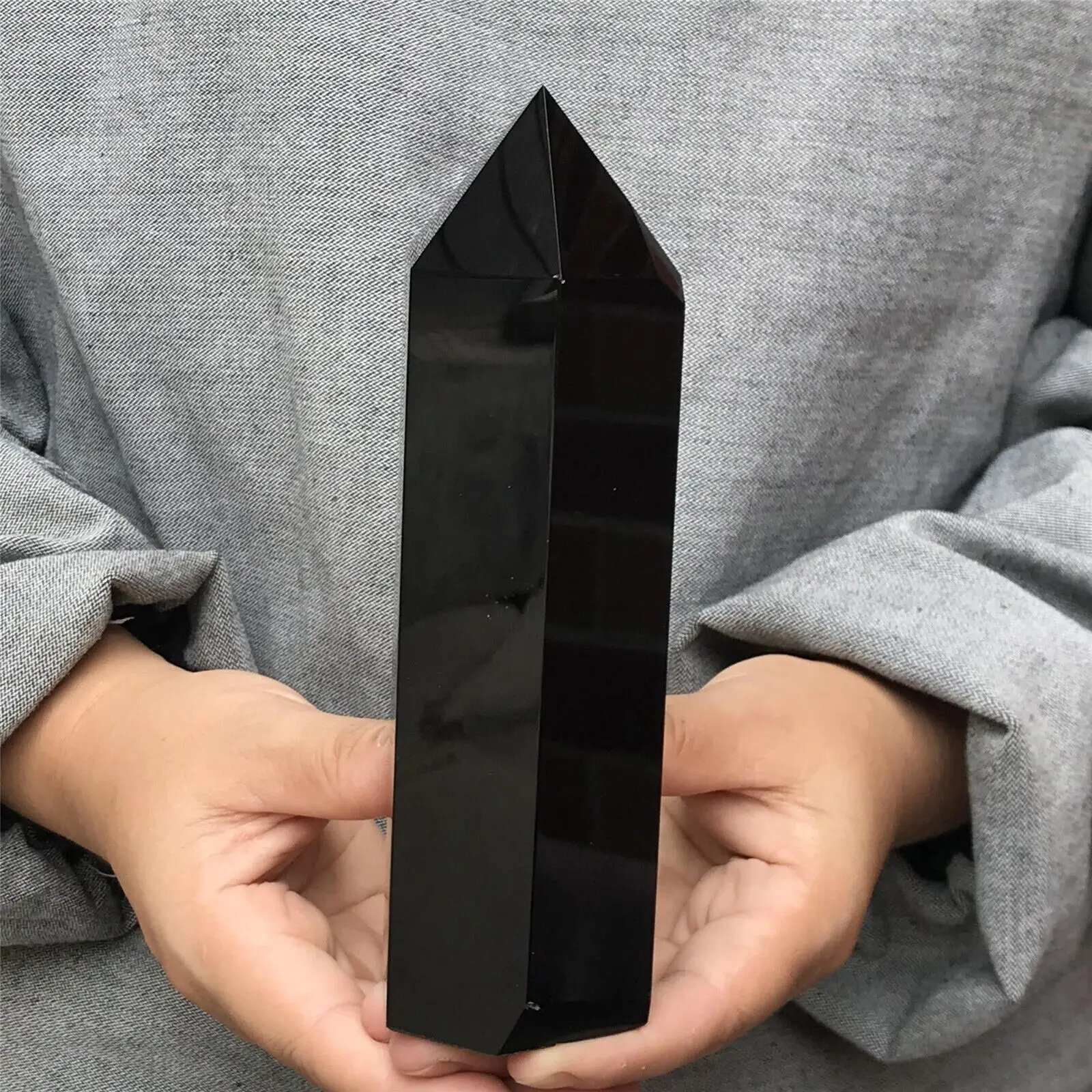 Natural Obsidian Crystal Obelisk Quartz Wand Tower Point Healing