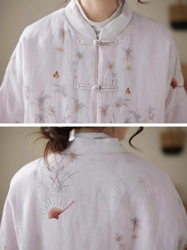 Chinesische Retro-Stil geknöpfte Baumwolljacke für Frauen 2025, Herbst-Winter, bedruckt, Stehkragen, kurzer Steppmantel, Oberbekleidung w230