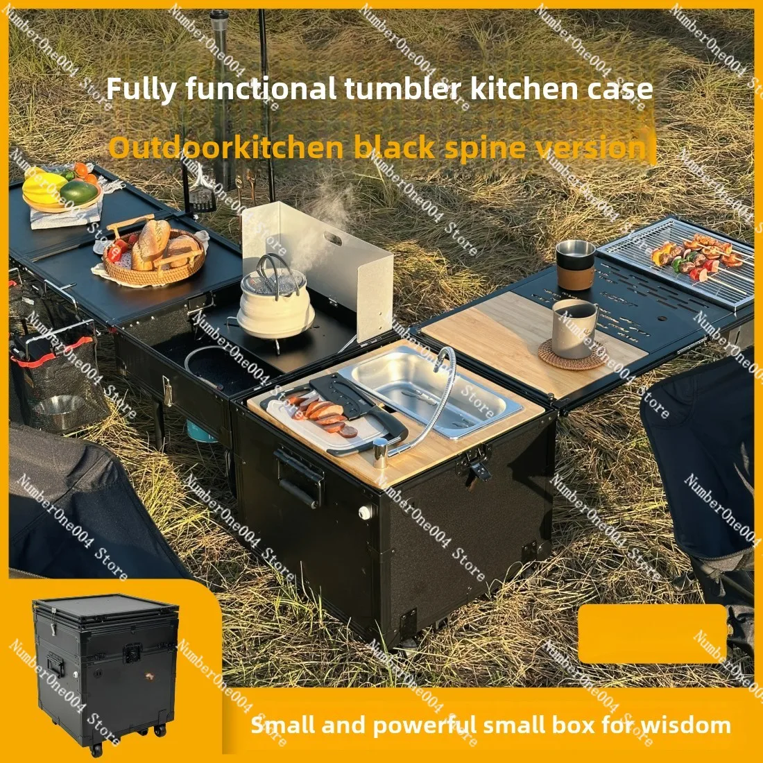 Outdoor Mobile Kitchen Car Multifunctional Kitchen Box Camping Picnic Grill BBQ Folding Table Portable Wheel