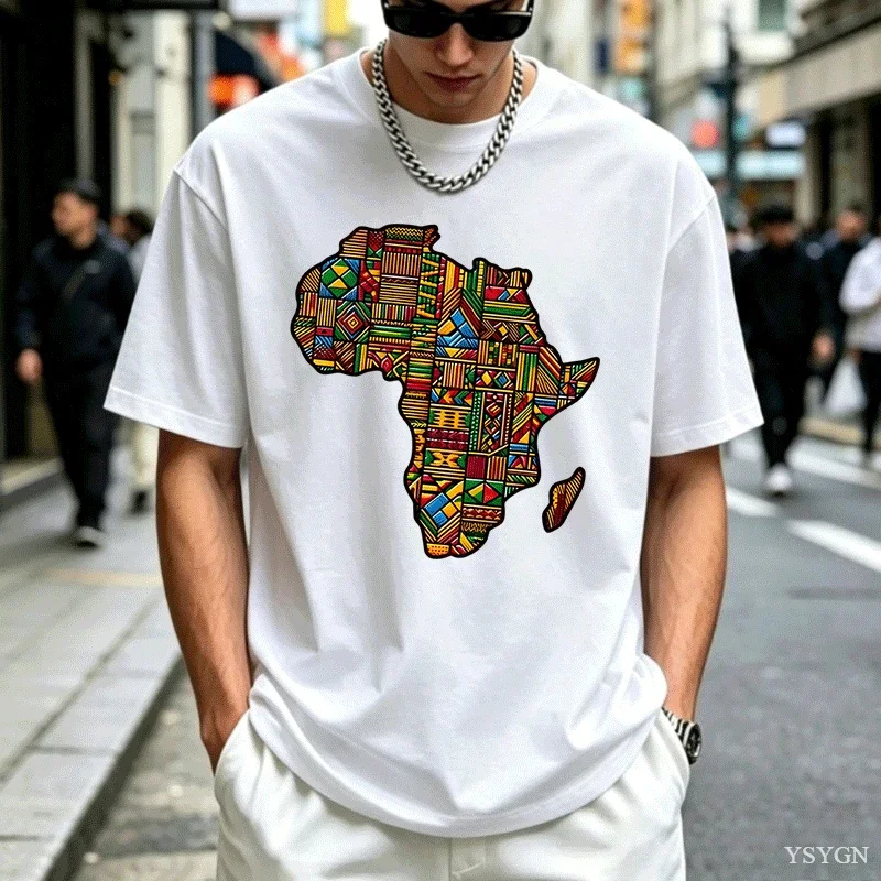 Classic Graphic T Shirts Africa Map Fashion Oversize T-Shirts Tee Tops Summer Cotton Short Sleeve T-Shirts Mens Print T Shirt