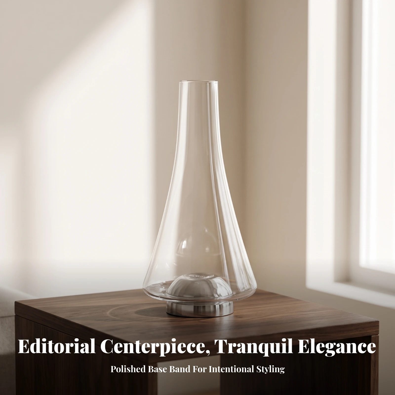 Glass Vase with Metal Base Transparent Tapered Glass Vase Minimalist Smooth for Decorators, Tabletop, Living Room