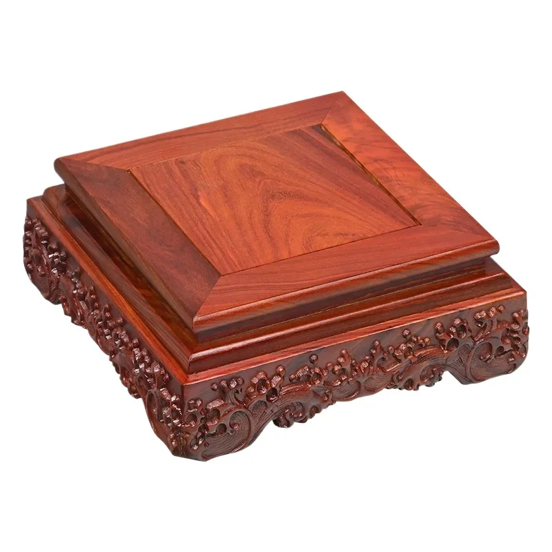 Ebony rectangular square water wave base vase bonsai ornament rare stone jade solid wood bracket