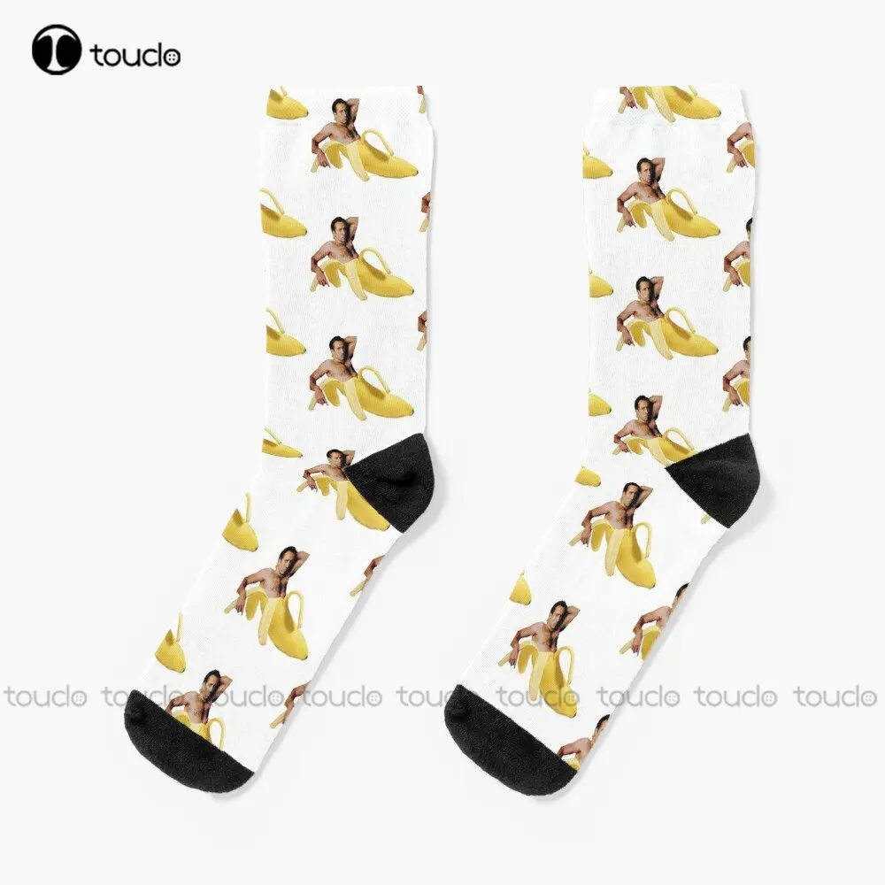 Nicolas Cage Banana Socks Mens Funny Socks Personalized Custom Unisex Adult Teen Youth Socks Custom Gift 360° Digital Print