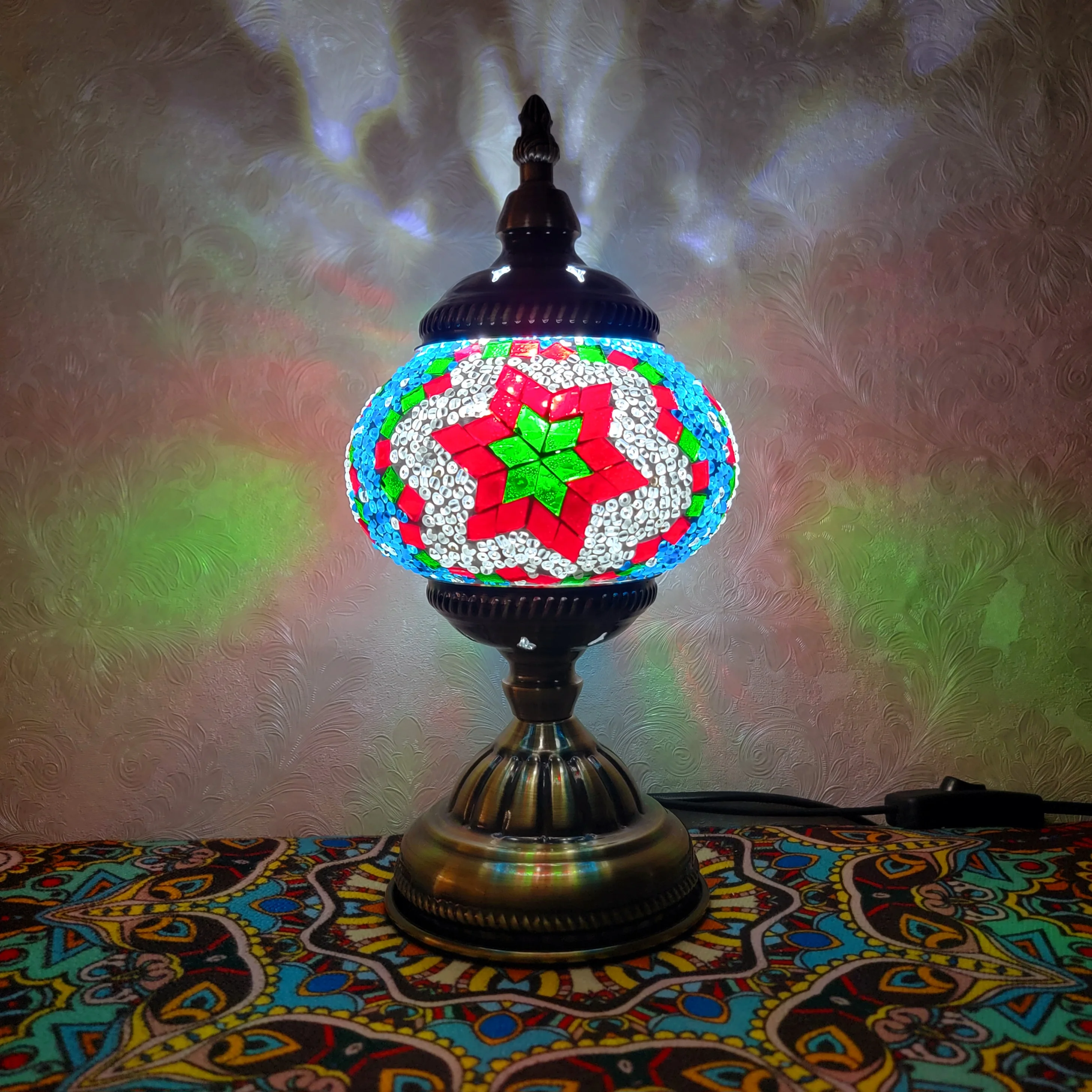 Tiffany Table Lamp Mosaic Stained Glass Blue Moroccan Lantern Desk Lights Decorative Handmade Tiffany Lighting