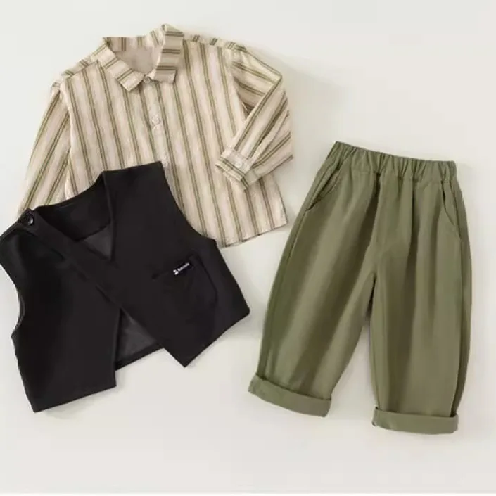 Boys' Spring Set 2025 New  Boys' Baby Vest Three piece Set Baby Spring and Autumn Fashion