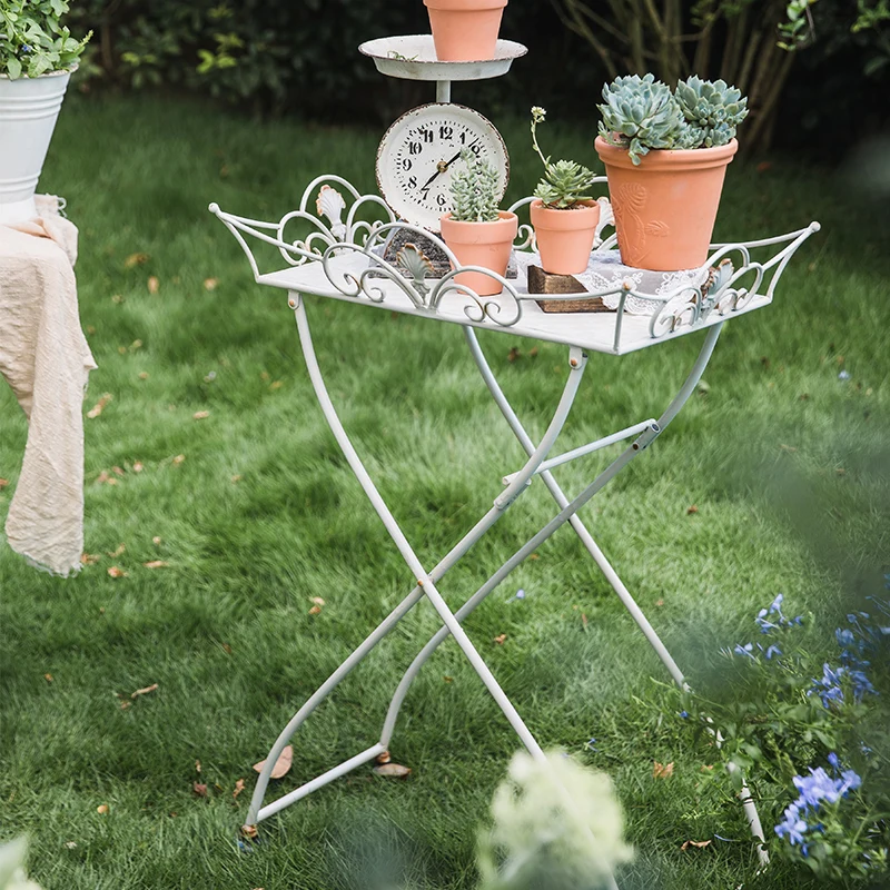 Retro Iron Art Folding Flower Stand Multifunctional Garden Courtyard Balcony Decoration Display Corner Table Side Table