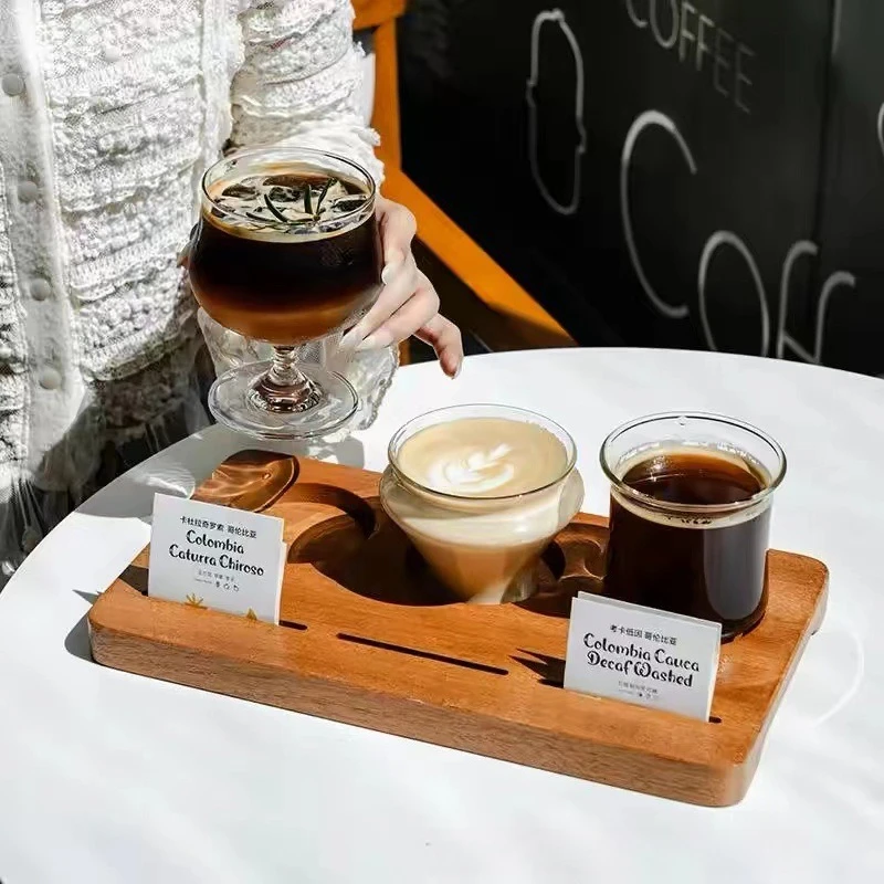 

Wooden Coffee Cup Tray, Farm House Drink Platter, Retro Three Grid Platter, Sturdy Construction, for Breakfast Drinks Coffee