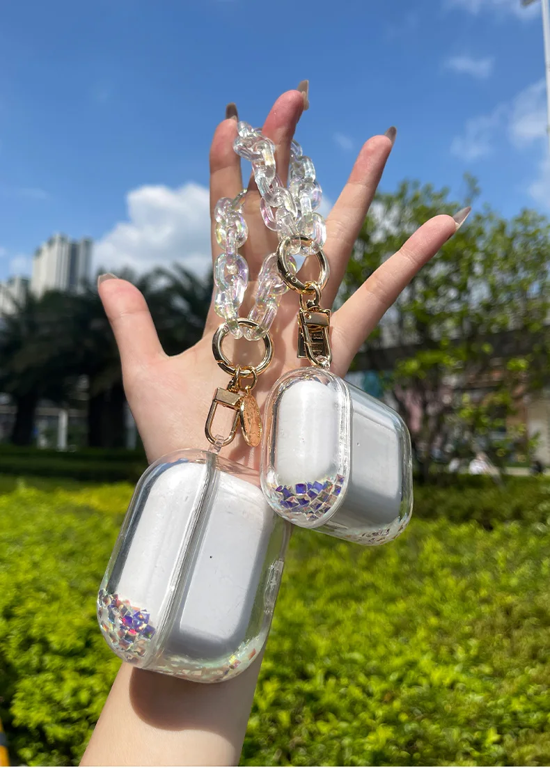 Luxury Liquid Quicksand กล่องหูฟังสำหรับ Apple Airpods 3rd Gen กรณี PC Hard หูฟังสำหรับ Airpods 1 2 3 pro พวงกุญแจ