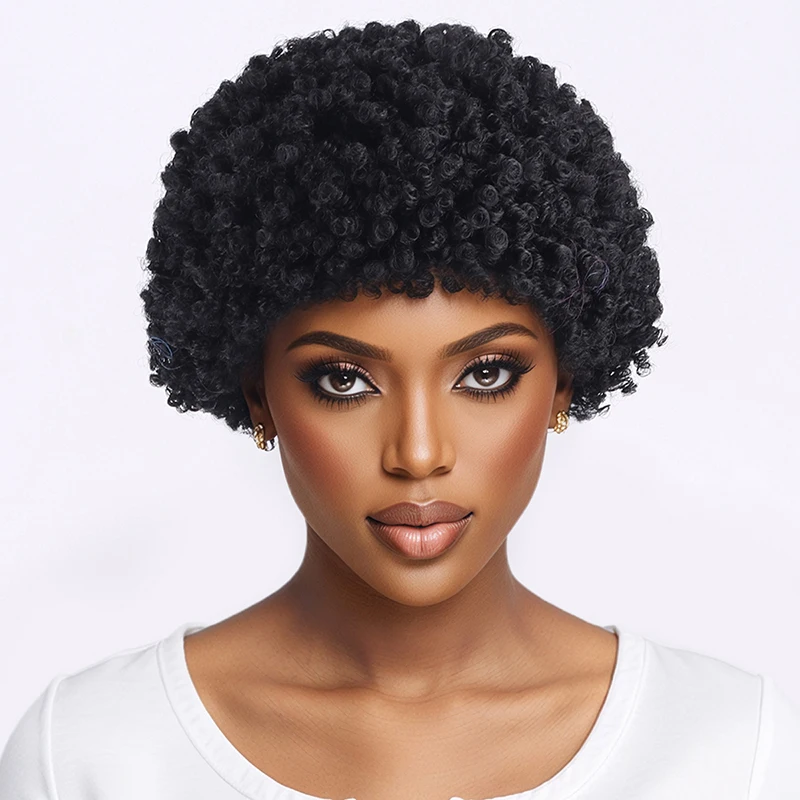 

Short natural small roll wig headband, European and American fashion wig small roll Synthetic fiber wig