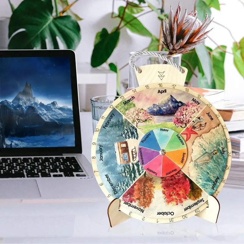 壁の装飾のための木製のホイールカレンダー、四季、週、オールシーズン、寝室、リビングルーム
