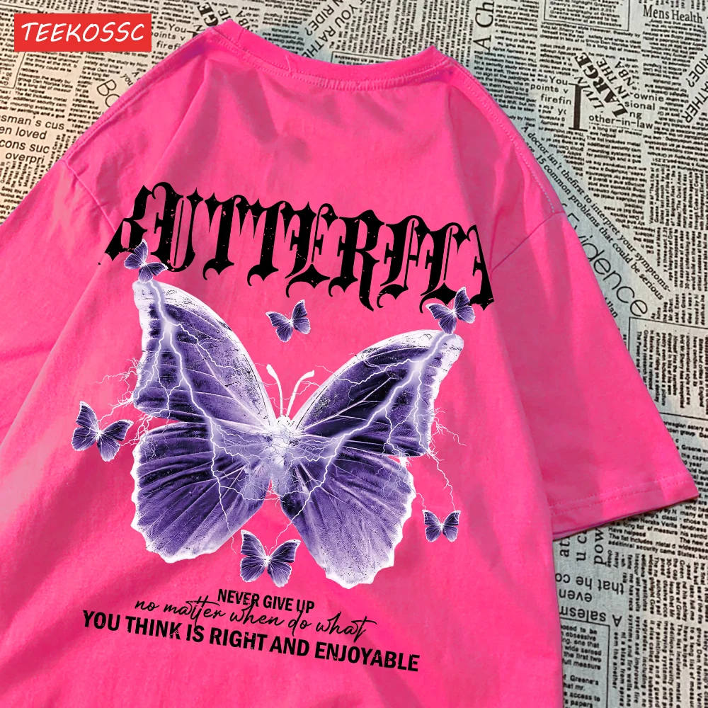 Trend Cotton Women'S T-Shirts Beautiful Purple Butterfly Prints Short Sleeve O-Neck Oversize Breathable Summer Female Clothes