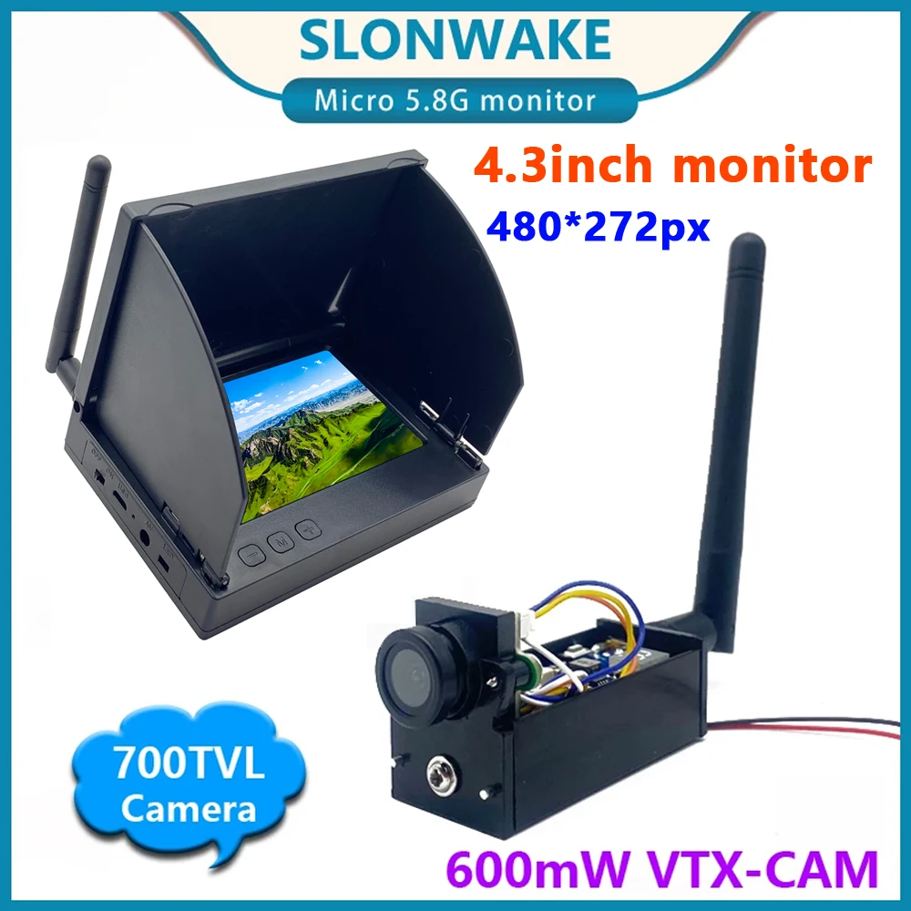 Ready to use 5.8G 48CH FPV Monitor 480*272px 4.3 inch Receiver Screen +600mW VTX Transmitter and CMOS 700TVL Camera For RC Drone