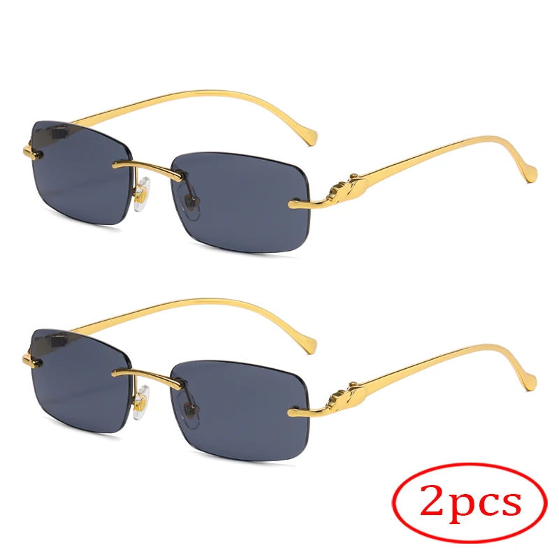 2 قطعة نظارات شمسية مربعة عصرية بدون إطار للرجال والنساء نظارات شمسية معدنية فاخرة للسفر والقيادة
