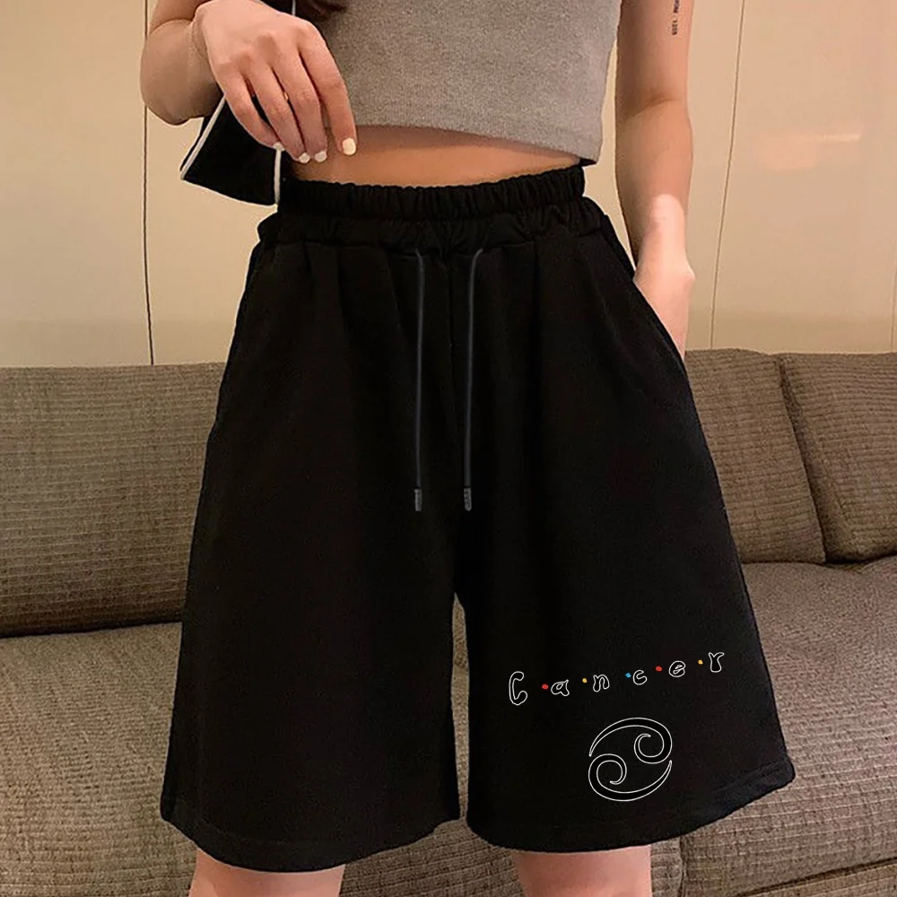 2022 Women Fashion Simple Loose Casual Shorts Woman Daily Ladies High Waist Constellation Printed Trend Straight Sports Shorts