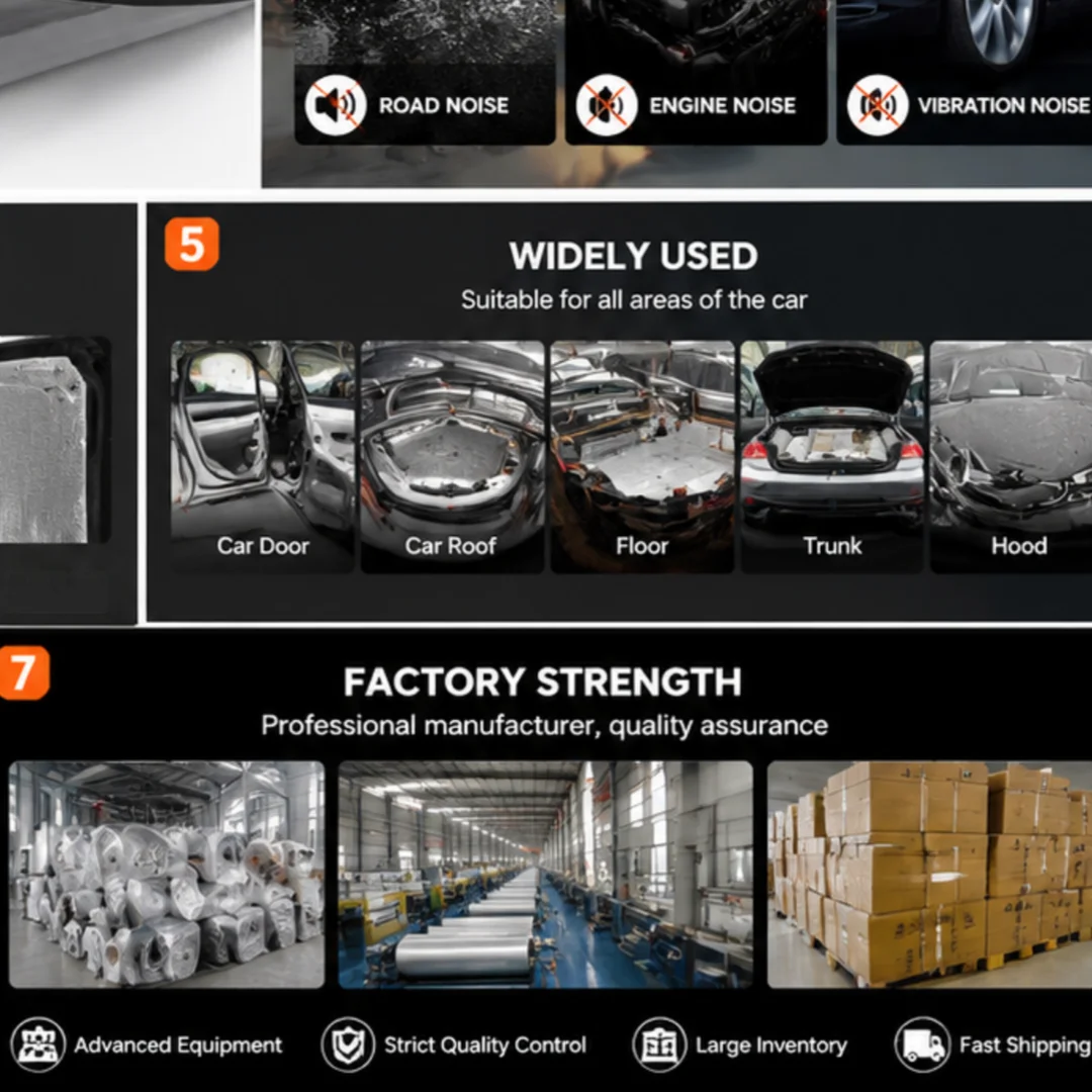 2pcs of silver car soundproof mats, size 50cm x 200cm, self-adhesive thermal insulation foam rolls, suitable for car doors, roof view 5