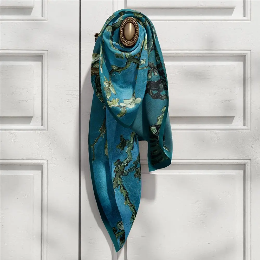 2022 Long Silk Scarf Women Luxury Brand Women's Scarves Van Gogh Double-Deck Oil Painting Print Headscarf Hijab Gift Shawl Scarf