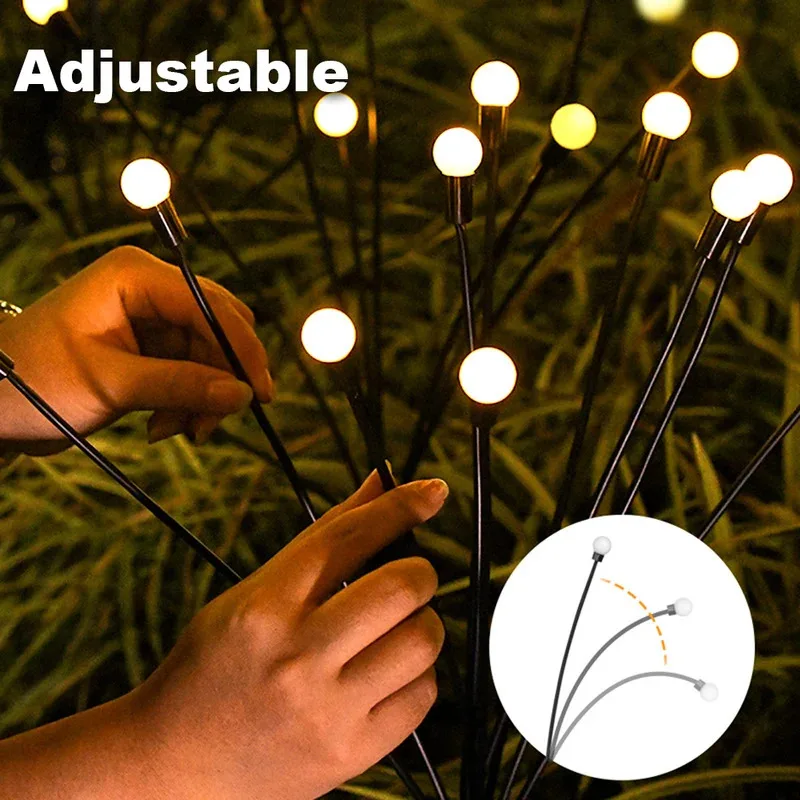 6/8/10 LED Solar Powered Garden Lights Firefly Lights Outdoor Waterproof Vibrant Swaying Lights for Patio Pathway Decoration
