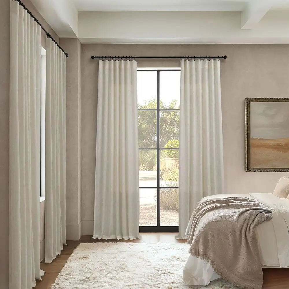 ستائر شفافة من الكتان مقاس 52 × 94 لغرفة المعيشة، تصفية الضوء، لوحتين، بيج، مناسبة لأبواب الفناء ونوافذ الخليج