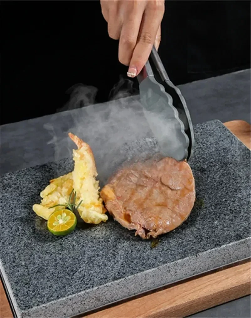 

natural stone steak tray grill plate granite slab board frying plate rock stone slab High temperature resistant volcanic rock