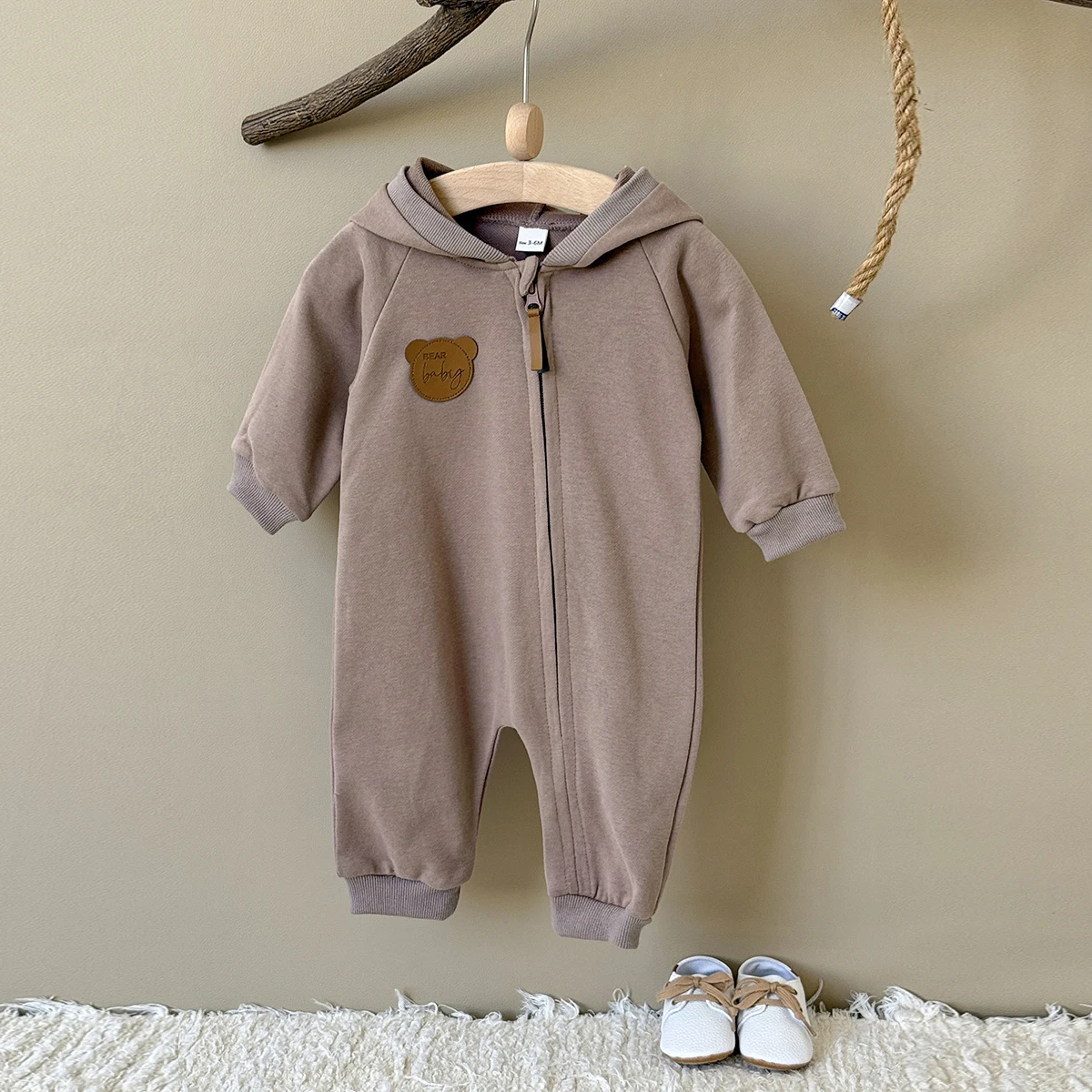 Korean Style Autumn Baby Boy Girl Clothes Hooded Cute Solid Color Zipper Jumpsuit Fashion Casual Comfortable Breathable Bodysuit - view 4