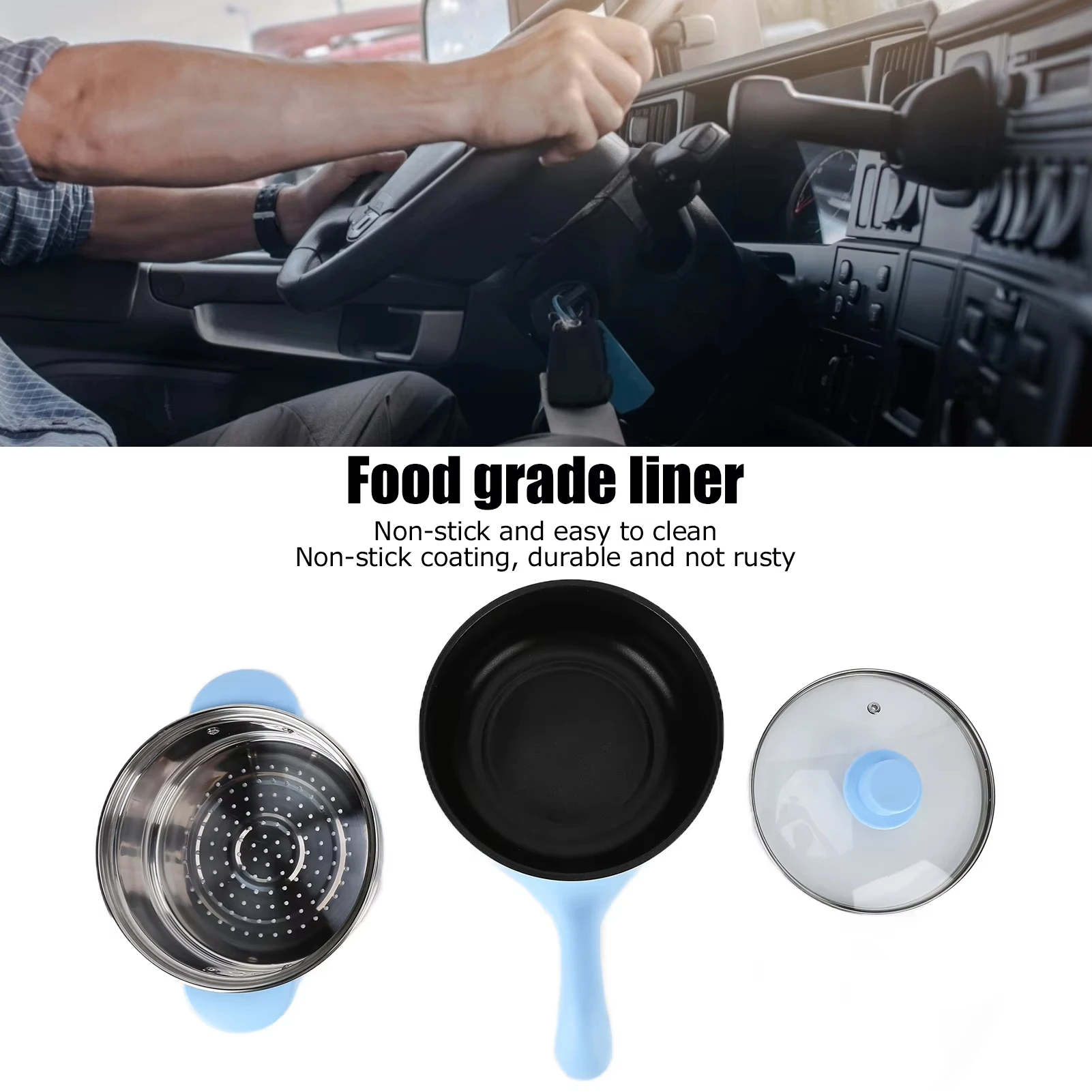 24V Car Electric Cooking Pot Rice Cooker Stainless Steel Non Stick Multifunction Cooker with Steamer 2L