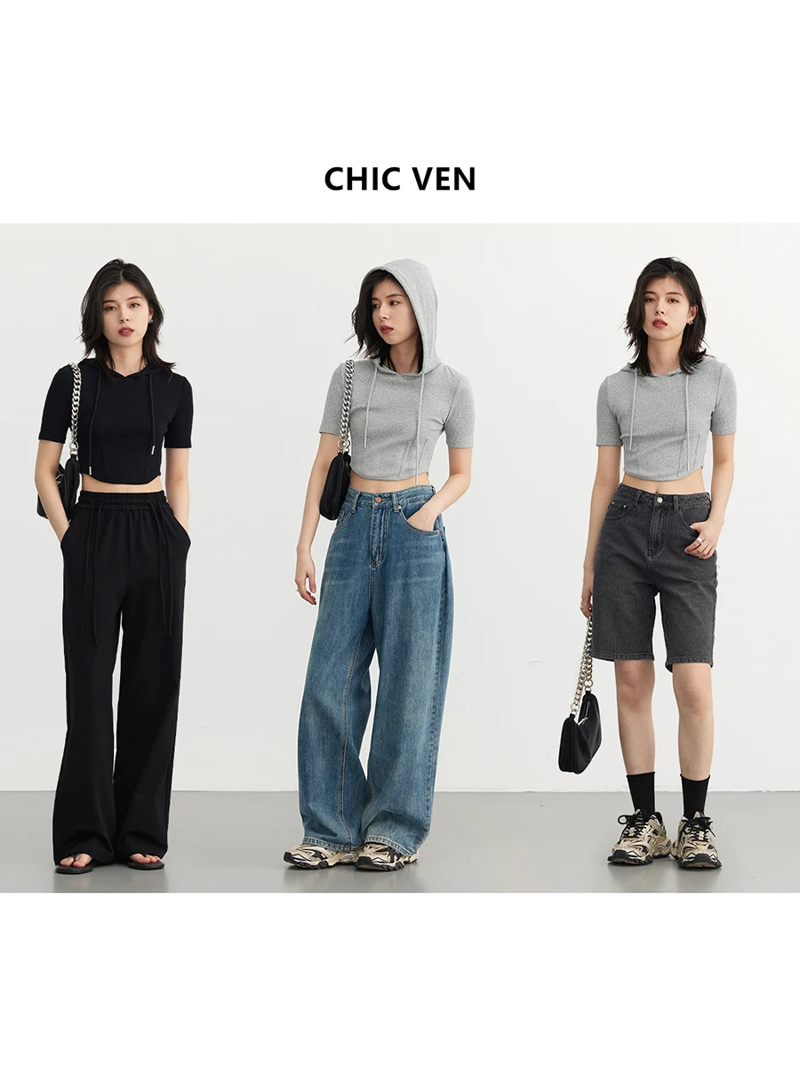 CHIC VEN-T-shirt à Capuche pour Femme, Streetwear Décontracté, à Manches Courtes, Slim Fit, Été 2023