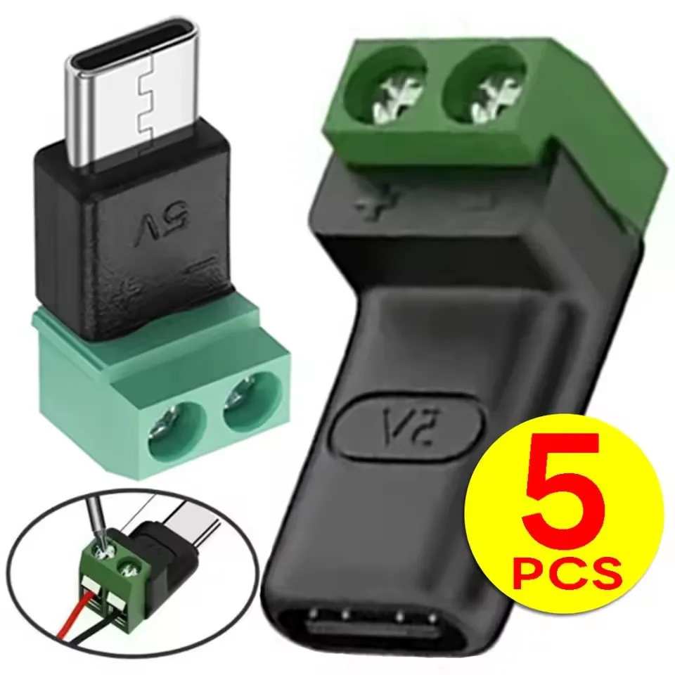 Type-C to 2 Pin Charging Connector Solderless Plug USB C to 2Pin Terminal Adapter Screw 5V Crimp Terminal Block Connectors