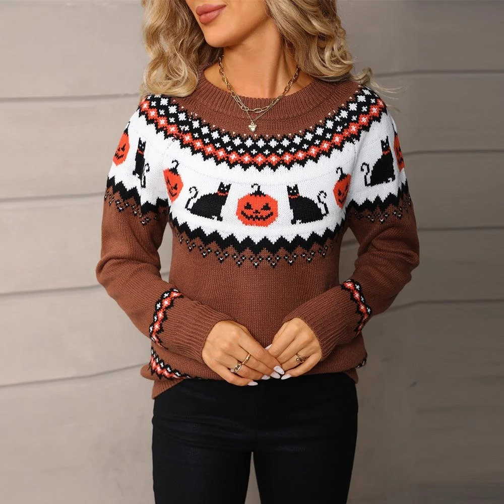 

Christmas Knitted Sweater Women's Halloween Top Cleanfit Loose Style Shoulder Insertion Long Sleeve Ultra Thin Winter Fashion