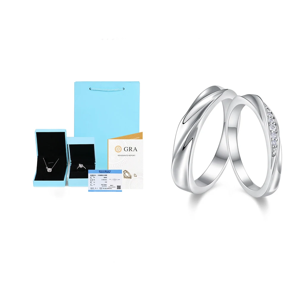 Couple 925 VVS Moissanite Rings 2pcs Sterling Silver Wedding Anniversary Comes with GRA Certificate