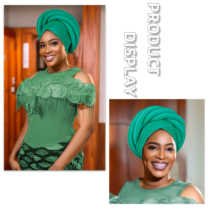 Nigeria seda cruda Auto Gele Headtie sombrero musulmán sombrerería de fiesta Turbante trenzado turbante gorra para mujer africana señora envolturas para la cabeza