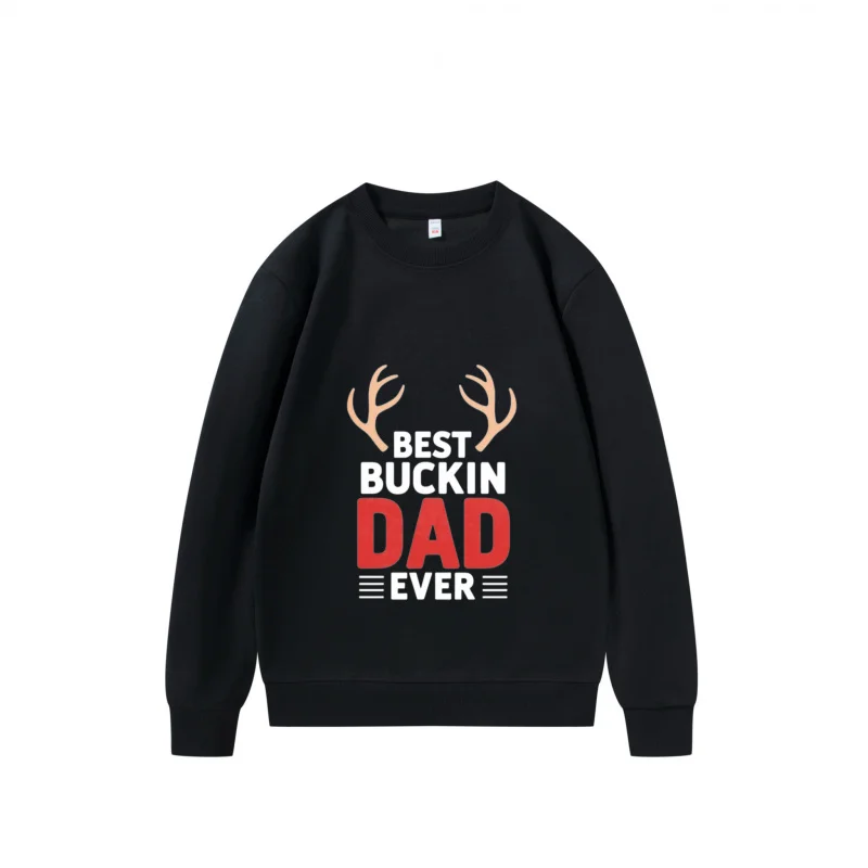 Men's Sweatshirt Black Best Buckin Dad Ever Antlers Print for Family Gathering