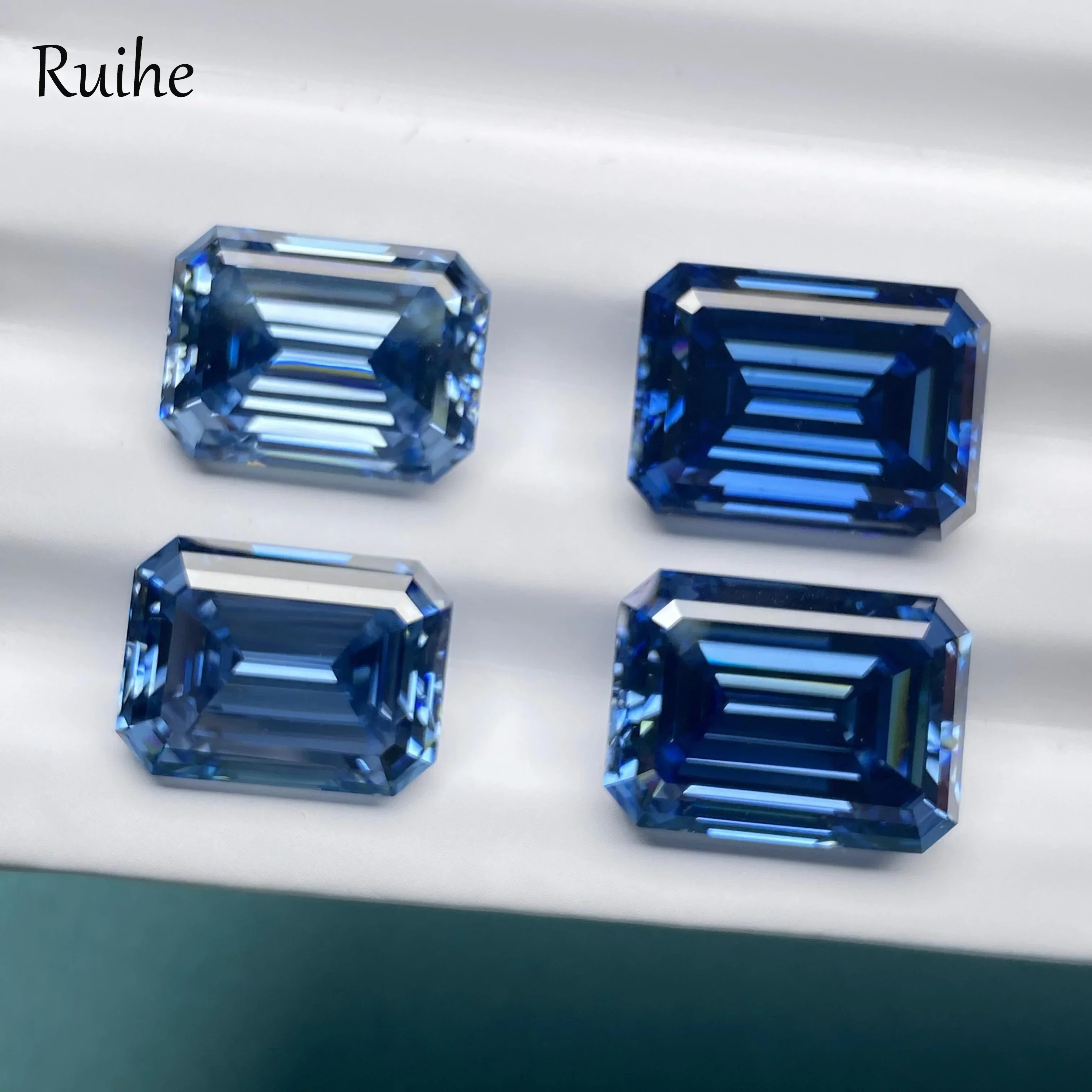 Top Quality Original Sapphire Blue Color Moissanite Stone GRA Report Emerald Cut Hand Made Gemstone