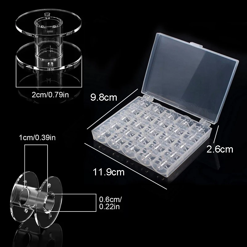 25Pcs Clear Sewing Machine Bobbins Spools Empty Bobbins Spools Plastic Storage Box For Household DIY Sewing Accessories Tools