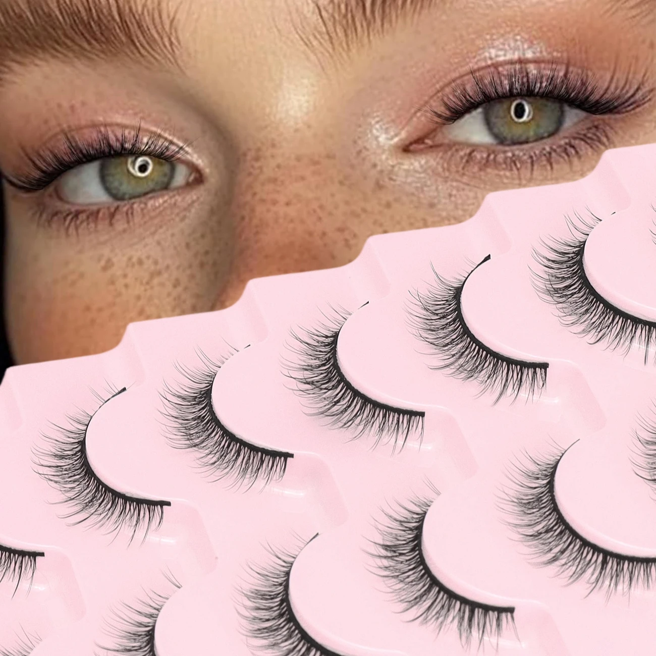 7 paia di ciglia finte naturali, ciglia corte nere giapponesi/coreane, adatte per lavoro/data