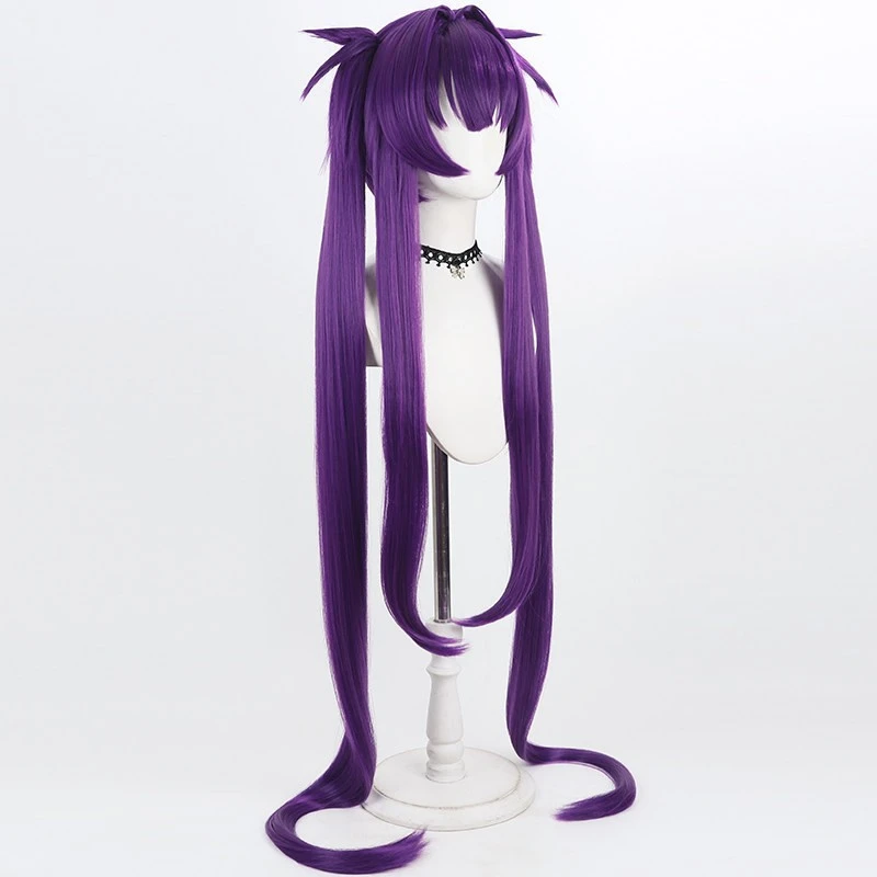 Game Yunyun Cosplay Wig Long Purple Twin Tails Detachable Scalp Top For Halloween Comicon Party Adult Women Men