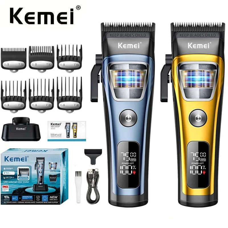 

Профессиональные машинки для стрижки волос Kemei, перезаряжаемые, беспроводные, мощные триммеры, электрическая машинка для стрижки волос для мужчин, набор для ухода за волосами