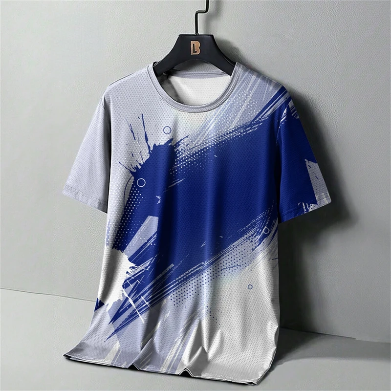 تي شيرت رياضي بسيط برسومات للرجال صيفي كاجوال بأكمام قصيرة مطبوع ثلاثي الأبعاد للياقة البدنية تي شيرت فضفاض يسمح بمرور الهواء برقبة دائرية تي شيرت للجيم
