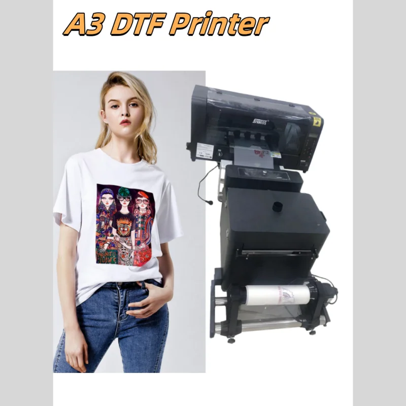 All in one T-shirt heat transfer DTF printer 30cm A3 double XP600 heads with shaking machine