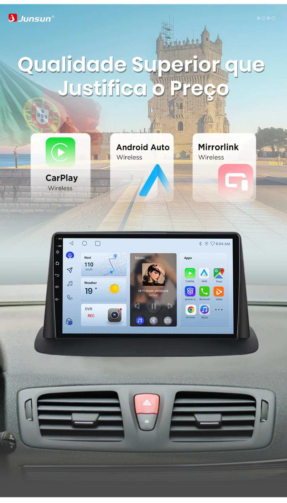 Junsun Kabelloses CarPlay Autoradio für Renault Megane 3 Fluence Samsung SM3 2008-2014 Android Autoradio RDS 4G WiFi DSP SWC GPS – Detail 3