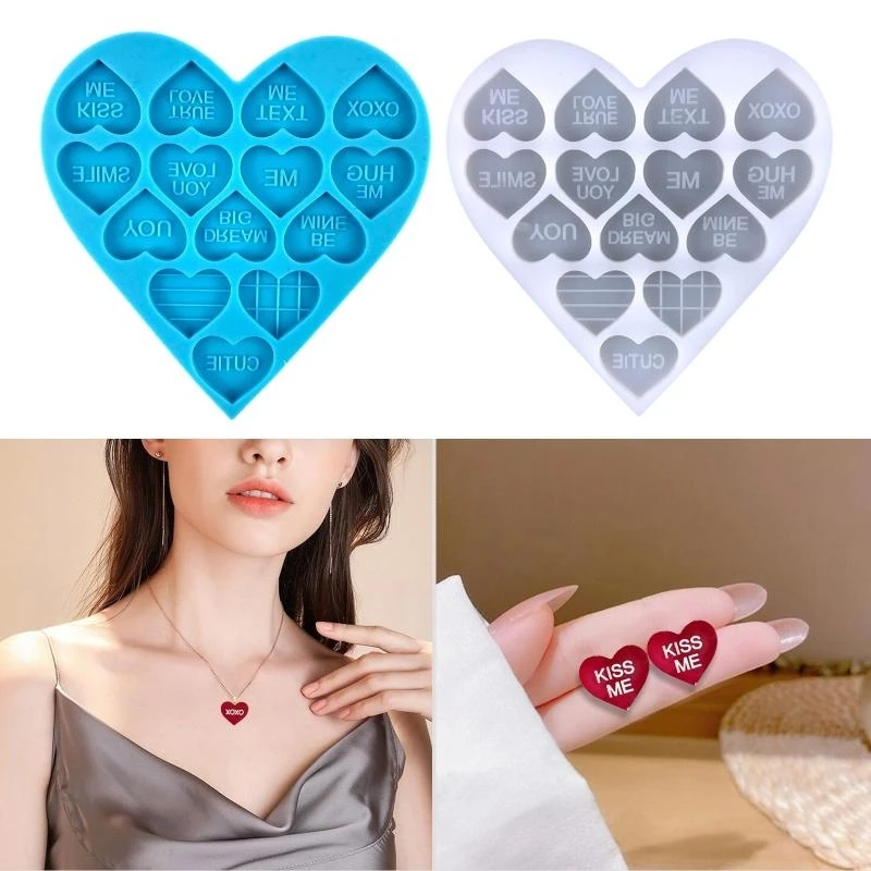 F92DラブイヤースタッドイヤリングUVクリスタルエポキシカビキーチェーンペンダントシリコン型