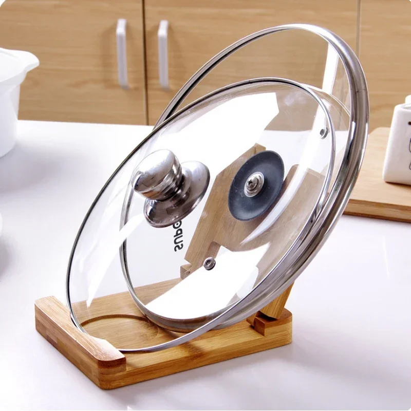 Folding Bamboo Pot Lids Holder Cutting Board Storage Rack Clip Spoon Rest Shelf Foldable Wooden Kitchen Frame